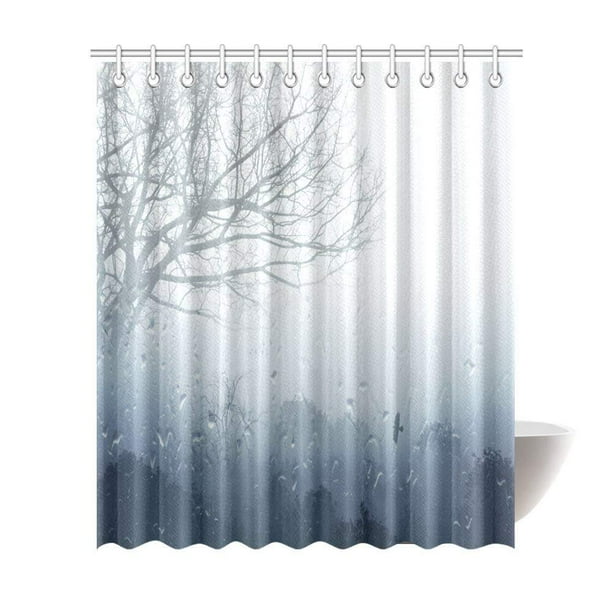 Artjia Rainy Scene Mystic Foggy Forest Decor Art Romantic Window Water Drops Scene Melancholia Therapy Lonely Tree Unique Bathroom Shower Curtain 66x72 Inches Denim Gray Walmart Com Walmart Com