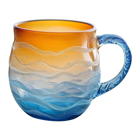 CAIMYY Sunset Sea Glass Mug With Handle, 16Oz Heat Resistant Beach Themed Drinking Glass For Coffee Tea, Beautiful Ocean Wave Pattern Unique Gift For Her, Dishwasher Safe Sunset Color Coffee Cup
