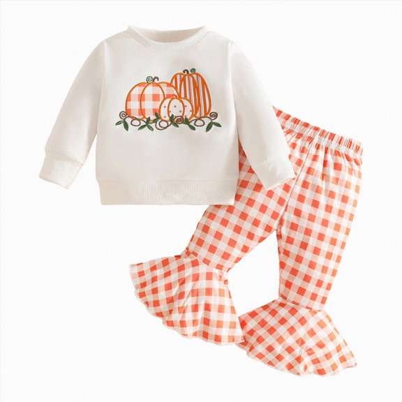 HFHAPW Toddler Kids Girl Clothes Outfit Long Sleeve Sweatshirt T Shirt Top Flared Pants Two Piece Fall Winter Outfits,6-12 M