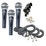 Dynamic Vocal Microphones with XLR Mic Cables & Clips (3 Pack) by Fat Toad Cardioid Handheld, Unidirectional for Home Music Studio Recording, Live Stage Singing, DJ Karaoke Pro Audio 20ft Mic Cord