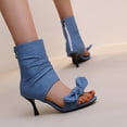 thumbnail image 6 of SACFOF Women's Peep Toe Stiletto Denim Sandals Summer Booties Lace Up Thin Heels Back Zip Tassel Pumps, 6 of 6