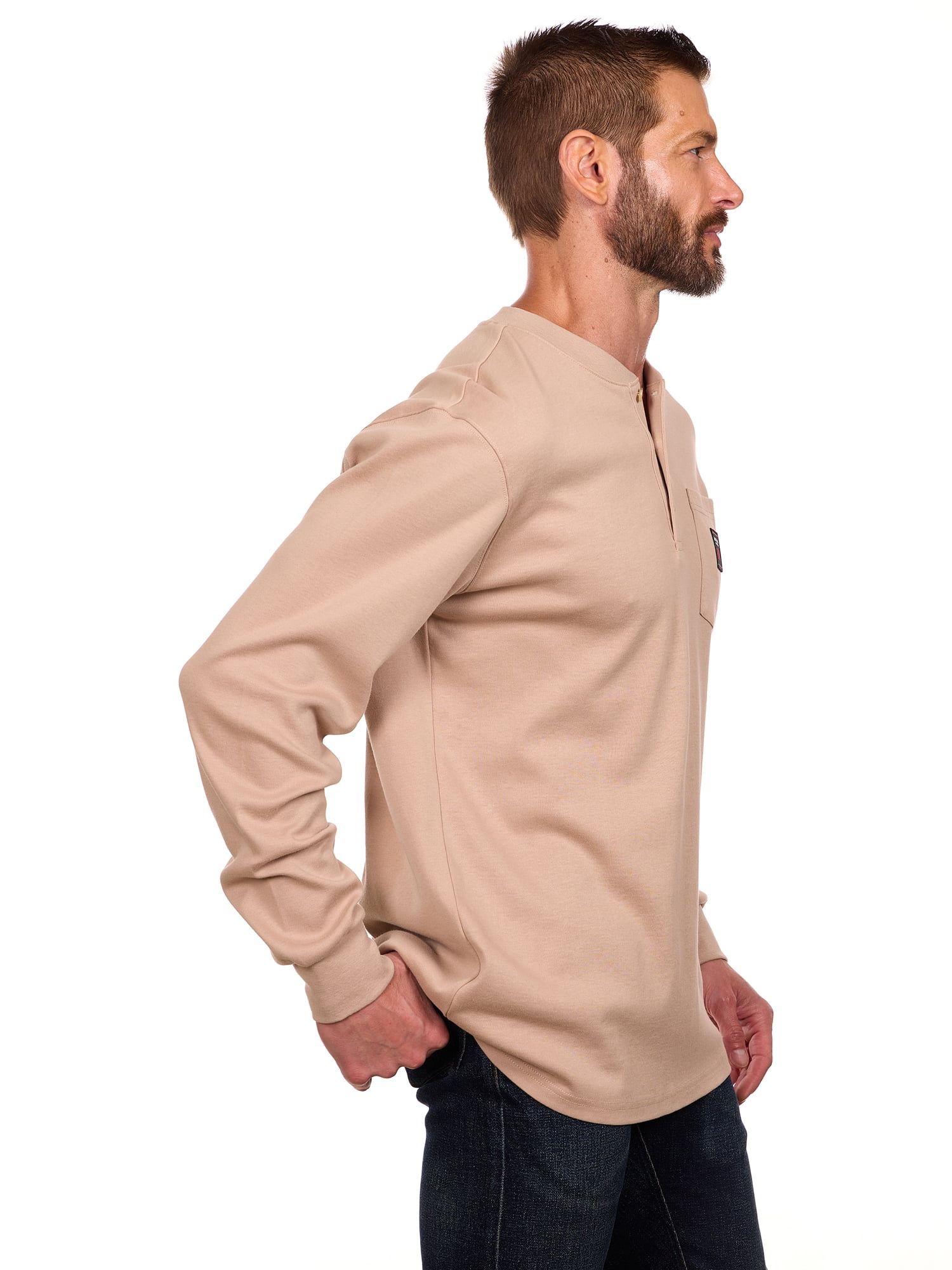 Bass Creek Outfitters Men's Flame Resistant Long Sleeve Henley Knit Top, Sizes M-2XL