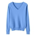 thumbnail image 4 of ManxiVoo V Neck Lightweight Sweater for Women Soft Knitted Pullover Long Sleeve Loose Fit Layering Staple Everyday Casual Top S Size Sky Blue, 4 of 4
