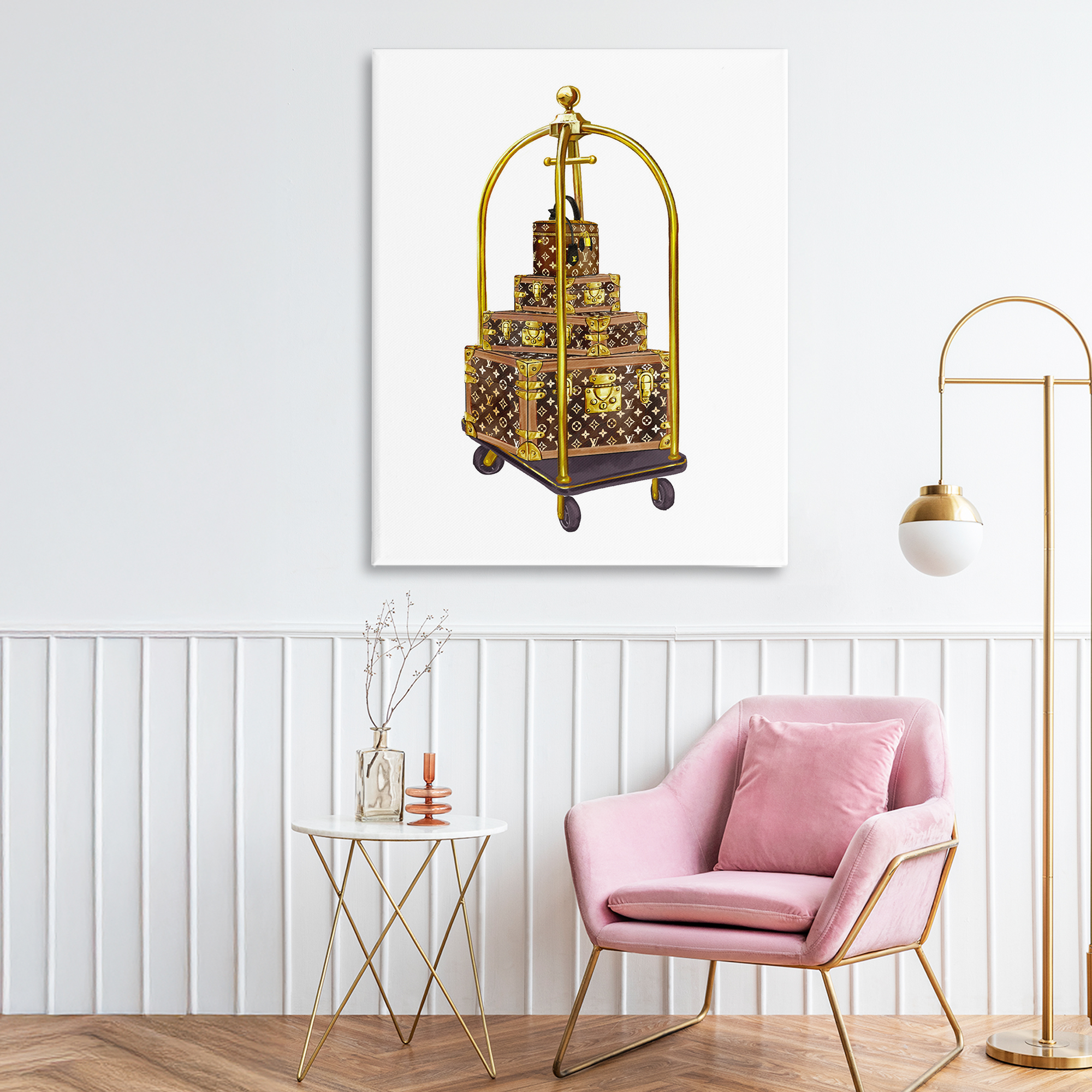 Glam Hotel Luggage Canvas Wall Art, design by Ziwei Li