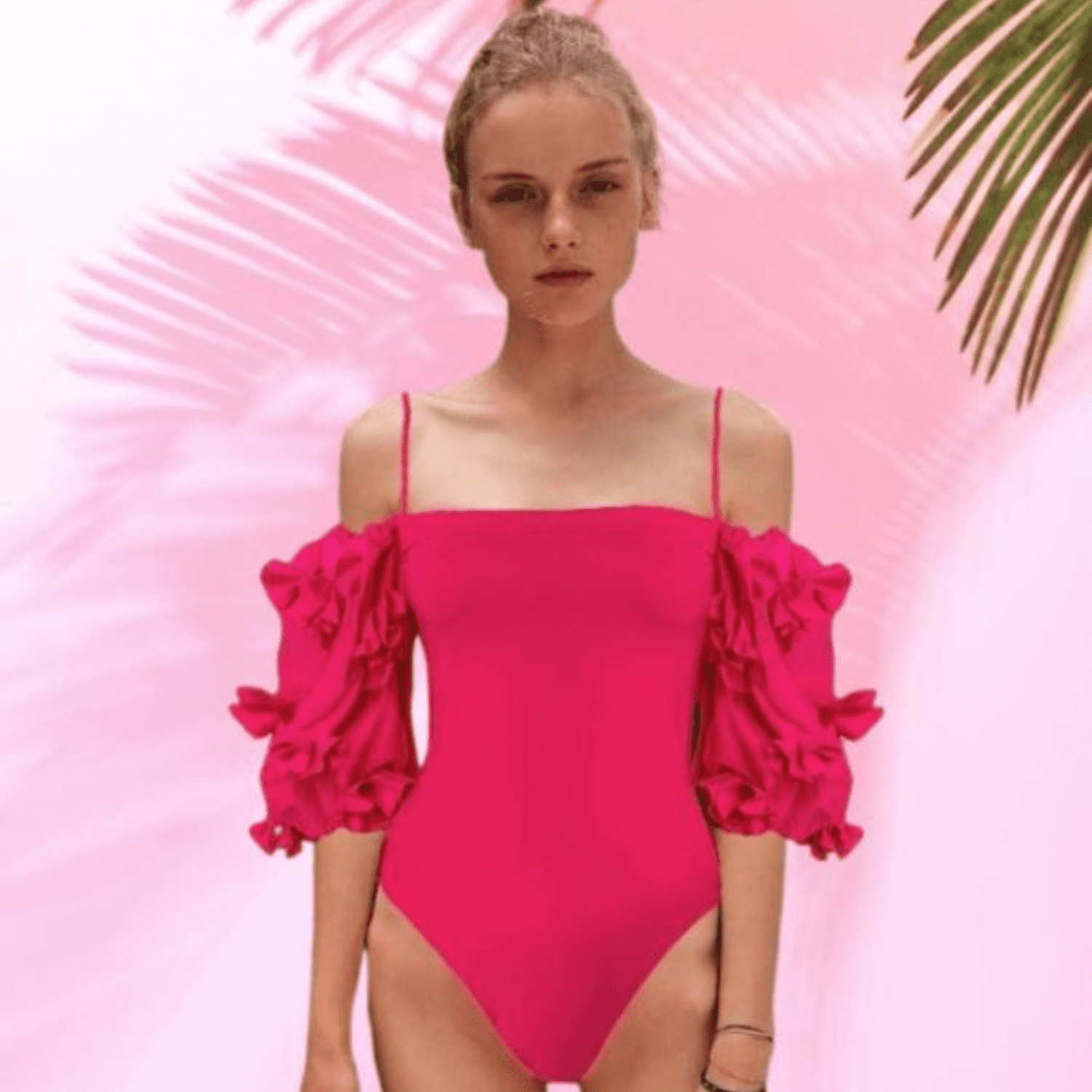 swimsuit with off shoulder sleeves
