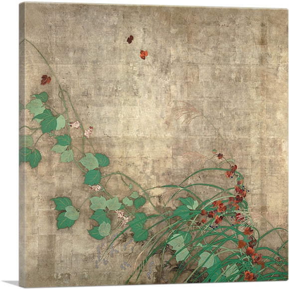 ARTCANVAS Autumn Flower Plants Canvas Art Print by Sakai Hoitsu - Size: 18" x 18" (0.75" Deep)
