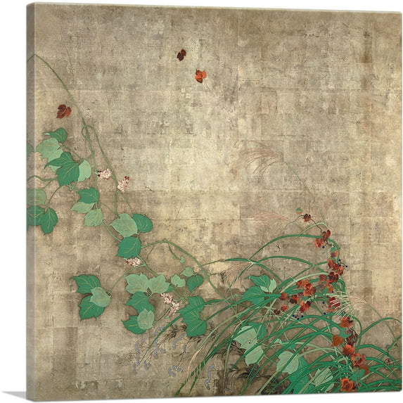 ARTCANVAS Autumn Flower Plants Canvas Art Print by Sakai Hoitsu - Size: 36" x 36" (0.75" Deep)