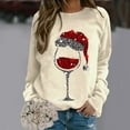 thumbnail image 2 of Fiaer Crewneck Sweatshirts Christmas Women Funny Oversized Long Sleeve Xmas Red Glass Pullover Loose Fit Trendy Tops Beige S, 2 of 4