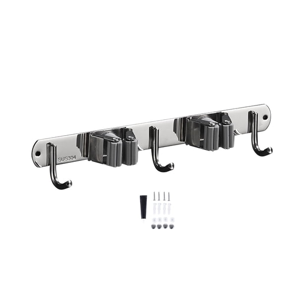 Soporte para Escoba Y Fregona, Soporte para Escoba Montado en La Pared, Organizador de Lavandería Fácil de Usar, Estable, Antideslizante Y Resistente 2 clips 3 ganchos
