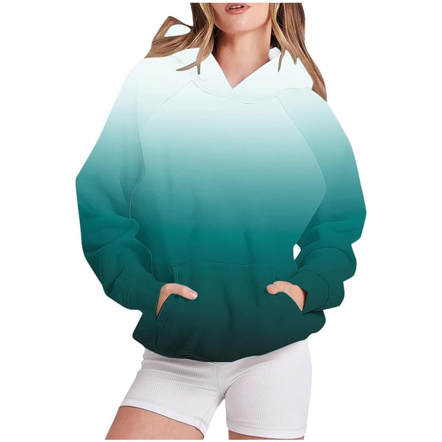 Rbaofujie Chandails pour Femmes Automne Mode Femme Manches Longues Col Rond Blouse Imprimée Chandail Décontracté Hauts Chandails à Capuche Vert Chandail à Capuchon pour Filles