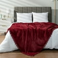 thumbnail image 4 of PAVILIA Fleece Throw Blanket for Couch with Pom Pom Fringe, Maroon Burgundy Red, Soft Cozy Fuzzy Flannel Blanket for Sofa Bed, Lightweight Plush All Season Throw, 50x60 Inches, 4 of 9