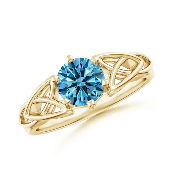 ANGARA IGI Certified Lab Grown 1 Ct Blue Diamond Celtic Knot Ring for Women in 14K Yellow Gold (Size-6.4mm| Clarity-VS) | Anniversary, Jewelry Gift for Women | Lab-Grown Blue Diamond Ring