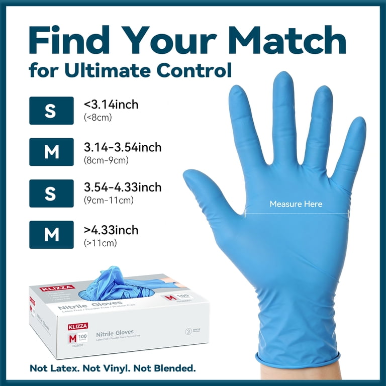 KLIZZA 300PCS Blue Nitrile Disposable Gloves 5Mil Latex-Free and