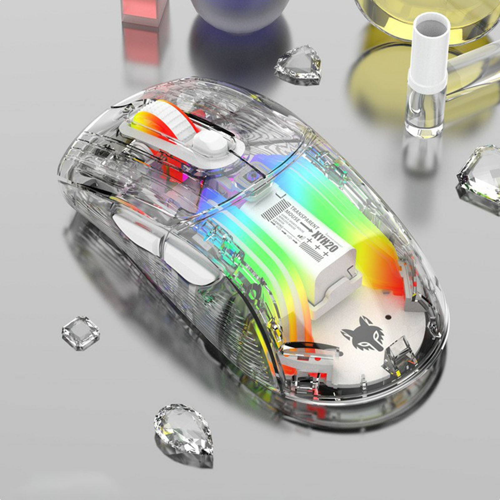 JOGZMZ Wireless Gaming Mouse with Full Transparent Design,Double Mode 2.4G/Bluetooth/wire Mouse,3D RGB Backlit,Ergonomic Silent Mouse with 7 Buttons,