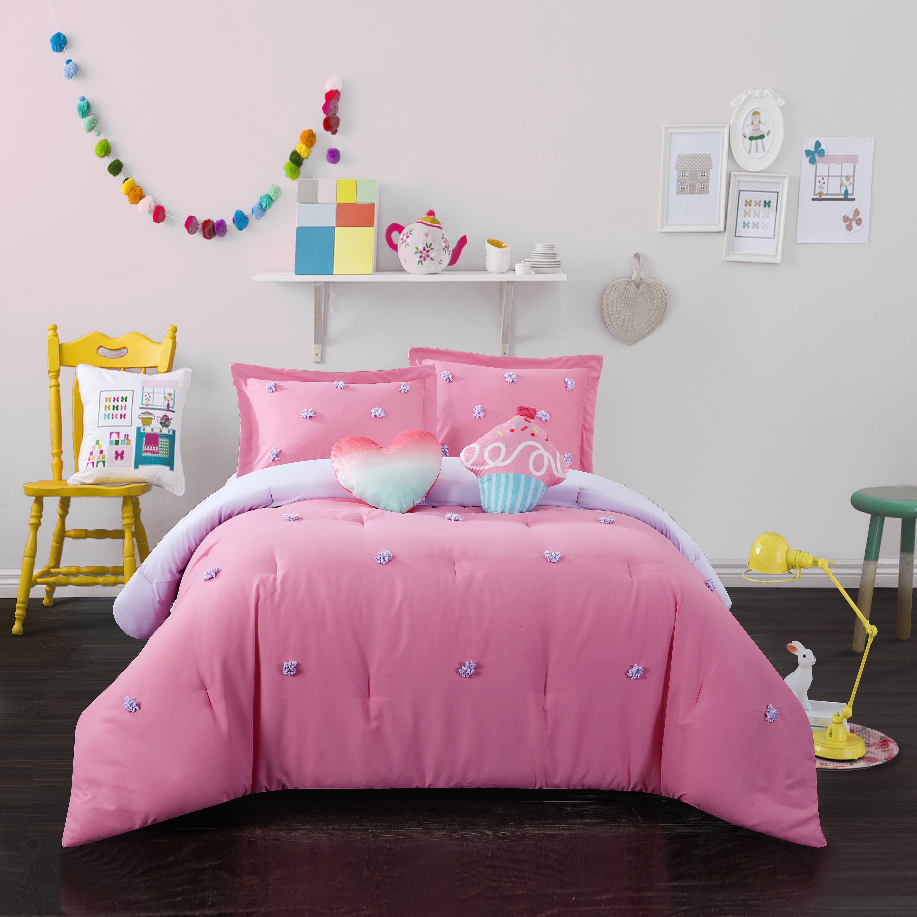 Beskrivelse Uventet behagelig Heritage Club Kids Pom Pom Pink Solid Polyester Comforters, Twin, Washable  - Walmart.com