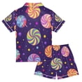 thumbnail image 2 of FORMRS Kids Short Sleeve Top and Pants Pajama Set Unisex Satin 2-Piece Sleepwear, Sizes 5-6Y, Candy Cosmic Swirls, 2 of 8