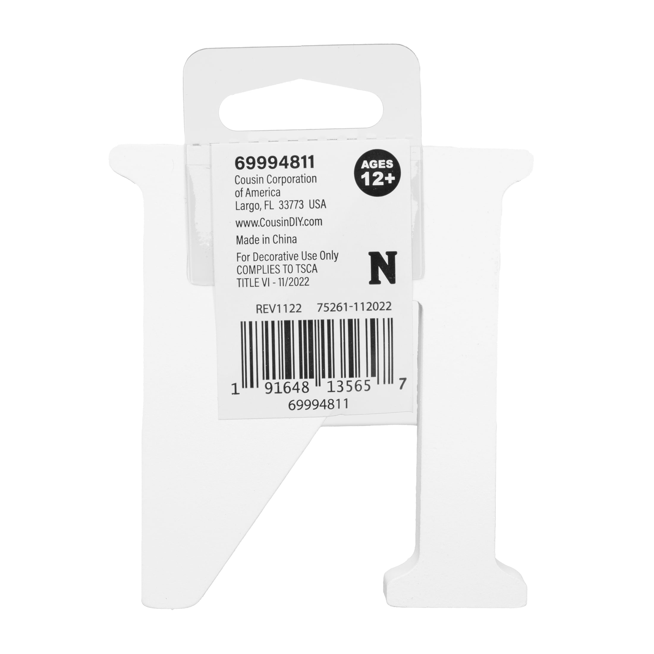 Cousin DIY 3" White Wood Letter N
