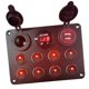 thumbnail image 1 of Panel de interruptores basculantes de 8 posiciones, con cargador USB doble, multifunción, impermeable, apto para coche, barco, camión, RV, ATV, UTV, 12 V/24 V Luz roja, 1 of 6