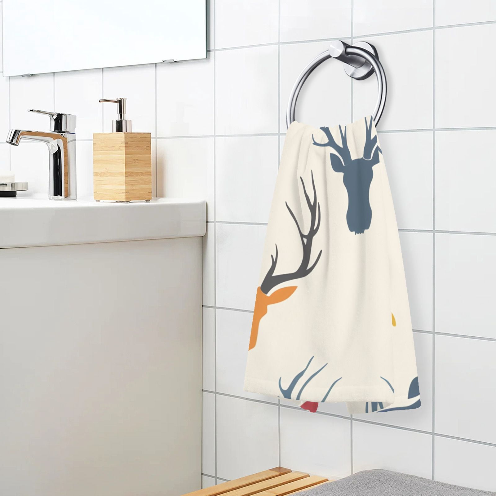 Print Antlers Deer Head Hand Towel Bath Towels Face Towels Cotton Absorbent for Home Hotel Spa Swimming Yoga Sports Decorative Towel Set of 2