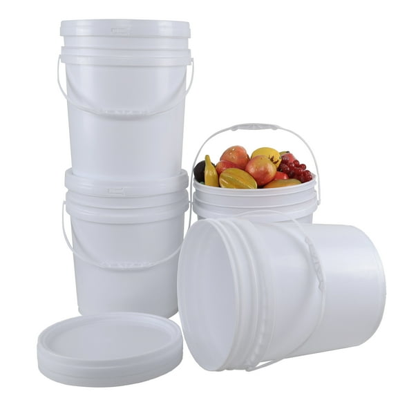 Ewingger 6.6 Gallon White Plastic Bucket with Lid, Round Food Grade Bucket Pail, 4-Pack