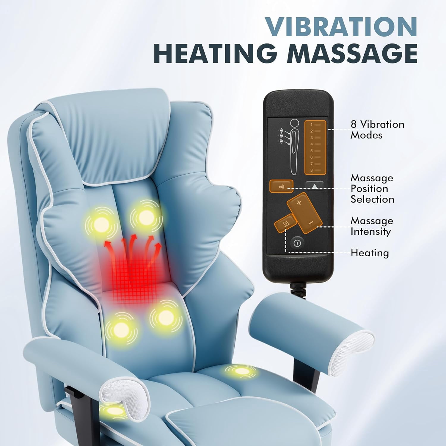 Homrest 6-Point Massage Executive Office Chair for Adults, Heated Ergonomic Home Desk Chair with Adjustable Footrest, Armrests & Backrest (Airy Blue)