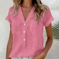thumbnail image 2 of GigrtiJin Women Short Sleeve Rolled Shirts Casual V Neck Button down Basic Blouses Summer Loose Comfy Tops with Pockets, 2 of 6