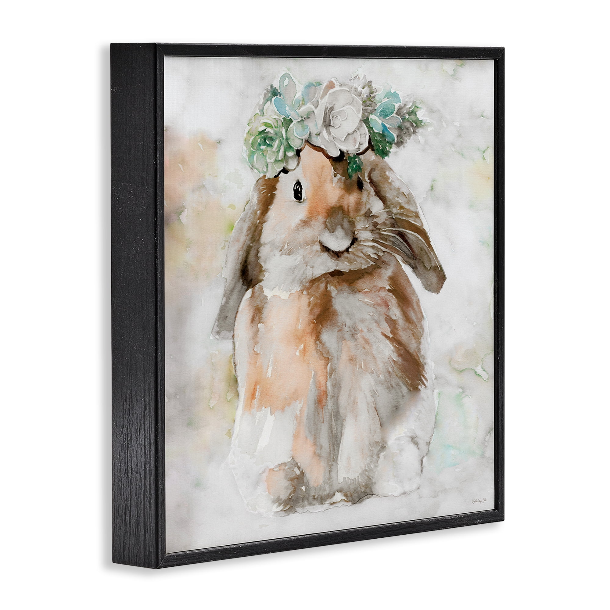 Stupell Industries Bunny & Spring Floral Crown Animals & Insects Painting Black Framed Art Print Wall Art, 12 x 12