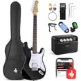 thumbnail image 1 of Donner DST-100B 39" Electric Guitar Beginner Kit Solid Body Full Size HSS for Starter, with Amplifier, Bag, Digital Tuner, Capo, Strap, String, Cable, Picks, Black, 1 of 8