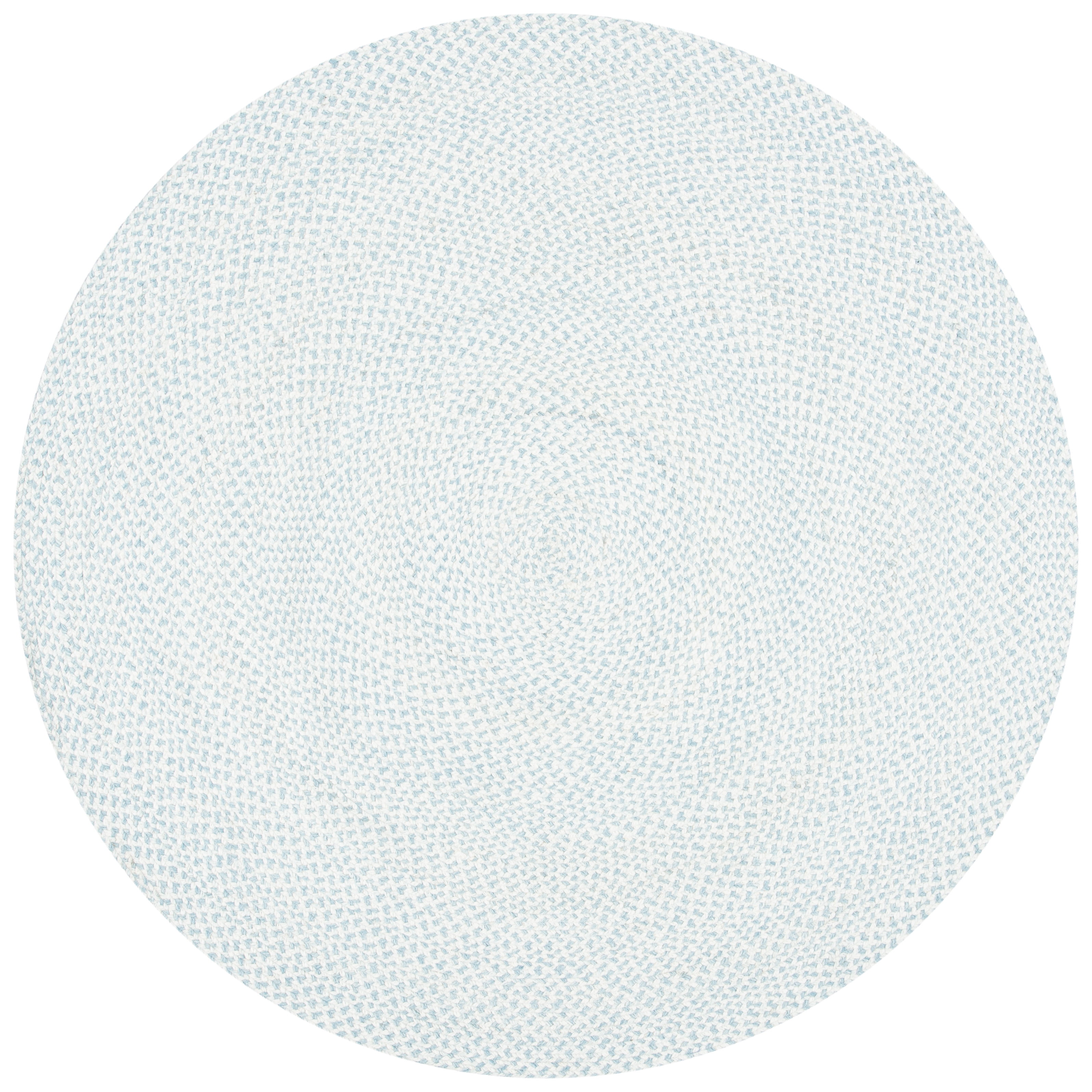 SAFAVIEH Braided Geraldine Checkered Polyester Reversible Area Rug, Ivory/Light Blue, 5' x 5' Round