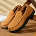 thumbnail image 3 of Men's Slip On Suede Flat Casual Shoes Winter Warm Fleece Lined Loafers Round Toe Platform Non Slip Walking Shoes Black Size 10-10.5, 3 of 6