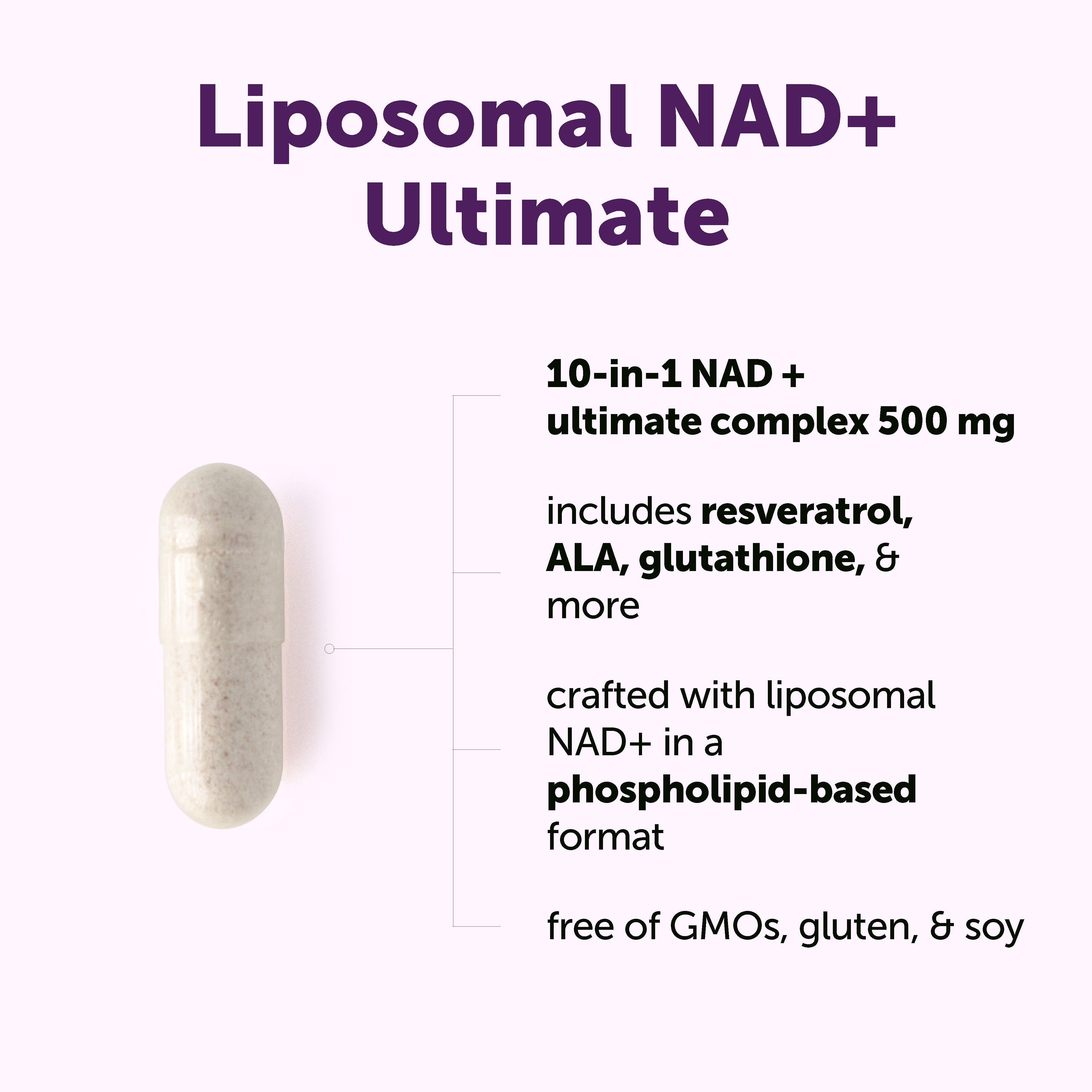 Micro Ingredients NAD+ Liposomal Supplement 500mg Capsules with NMN, Resveratrol, Glutathione & Astaxanthin, for Men & Women, 30 Count