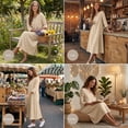 thumbnail image 2 of Summer Dresses for Women Casual Linen Maxi Dress Summer Boho 3/4 Length Sleeve Beach Long Dress V Neck A Line Dressy Elegant Dresses with Pocket Black Dress,Size S-2XL, 2 of 10