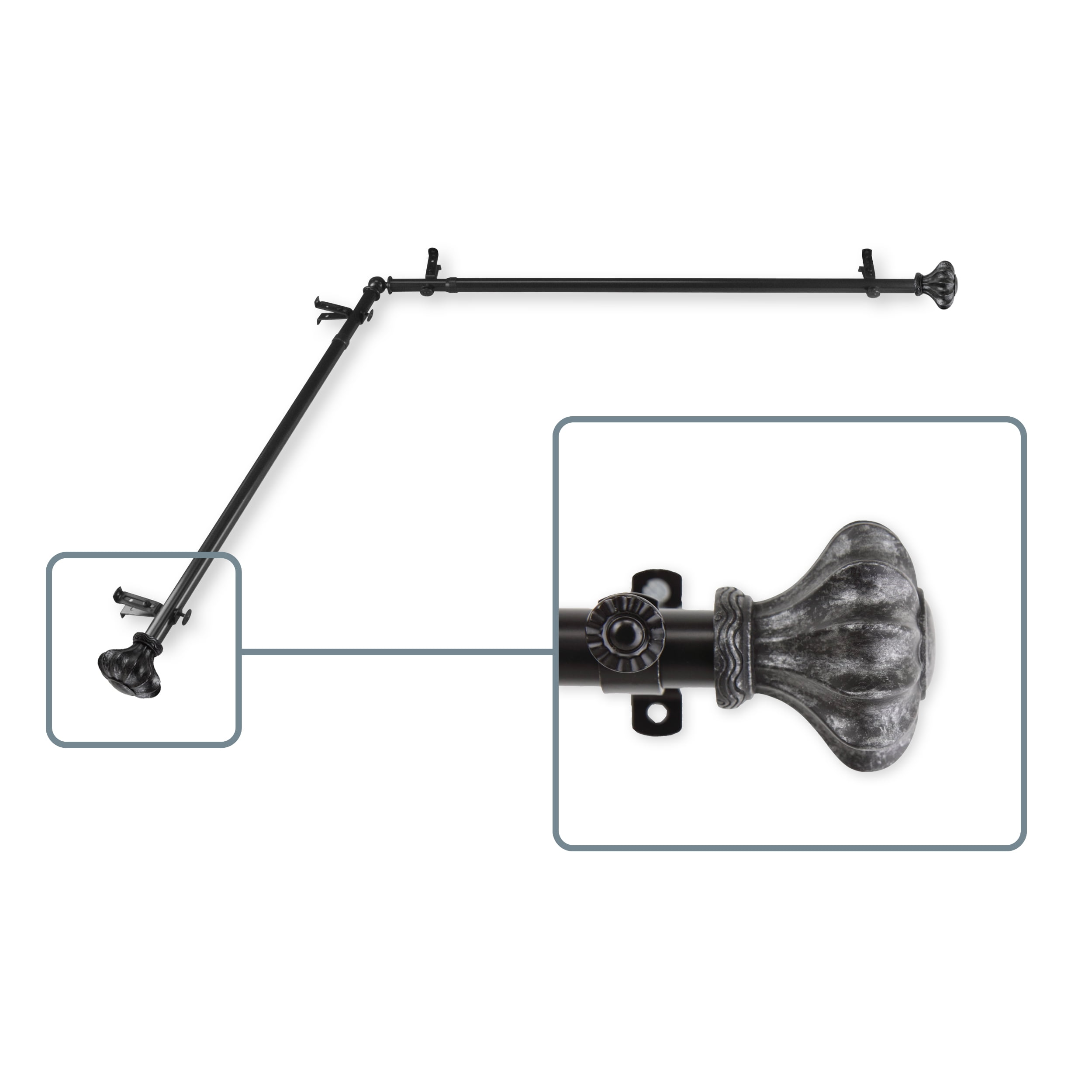 Maurice 13/16 inch Corner Window Curtain Rod 120-170" - Black