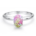thumbnail image 3 of Gem Stone King 14K White Gold Pink Opal Solitaire Engagement Ring for Women | 0.63 Cttw | Oval Cabochon 7X5MM | Gemstone October Birthstone | Size 5, 3 of 6