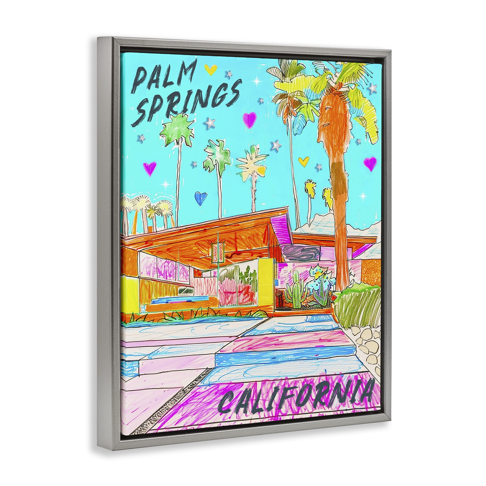 Stupell Industries Palm Springs Villa Doodle Cities & Countries Painting Gray Floater Framed Canvas Art Print Wall Art, 25 x 31
