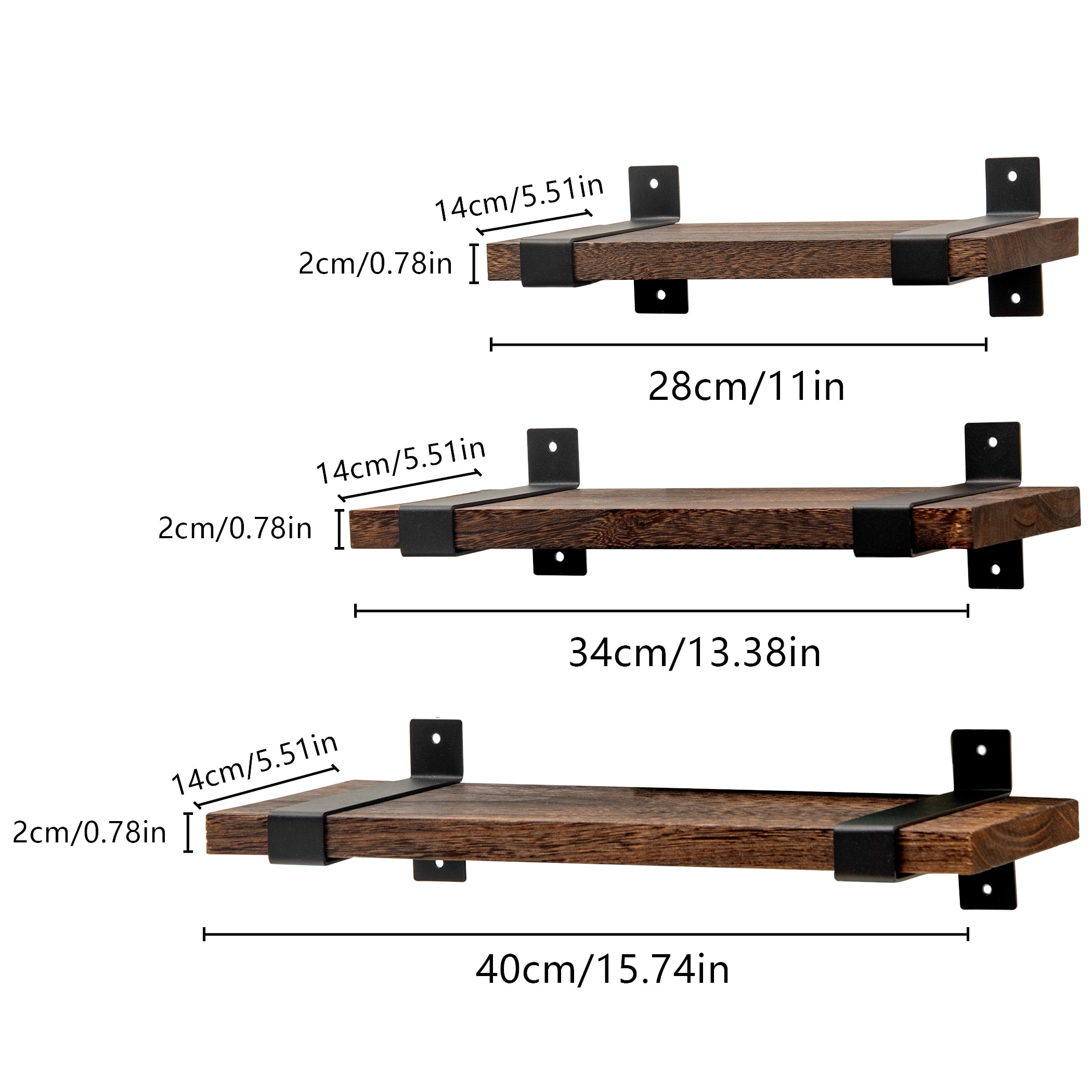 Lavievert Floating Shelves Wall Mounted, Rustic Wood Wall Storage Shelves for Bedroom, Living Room, Bathroom, Kitchen, Office - Set of 3