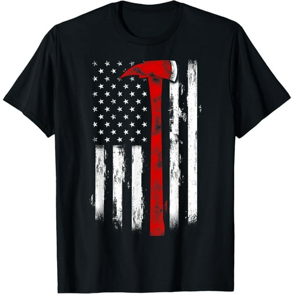 Fireman Ax Fire Department Firefighter American Axe Flag T-Shirt