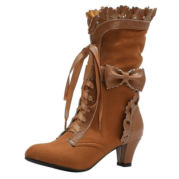 WEAIXIMIUNG Flat Ankle Boots for Women No Heel Memory Foam Womens Shoes Plus Size Lace Bow High Thick Heel Front Lace Up Plus Size Womens Short Boots