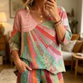 thumbnail image 5 of Dolkfu Boho Women'S Tops Pull-on 3/4 Sleeve Pink V-Neck Blouses & Tops Refreshing Abstract Patchwork Pink,Xl, 5 of 5