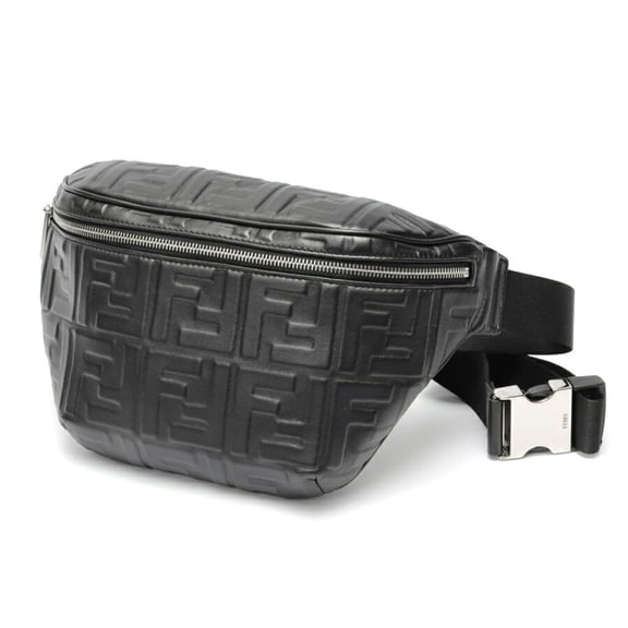 Pre-Owned Fendi FF Motif Body Bag 7VA434 in Zucca Leather, Black