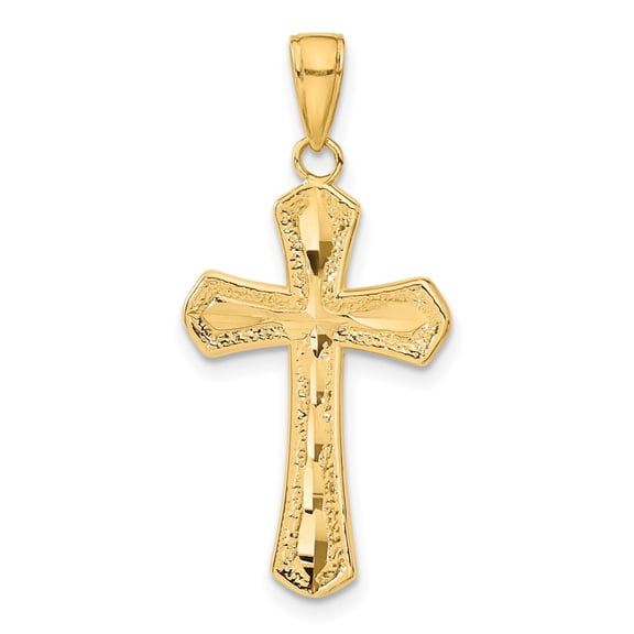 Finest Gold 10K Diamond-cut Beveled Edges Cross Pendant