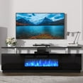 thumbnail image 2 of Garvee 70" TV Entertainment Center with Fireplace, TV Console W/Storage and 12 Colors LED Lights for TVs up to 80 inch, Black, 2 of 8