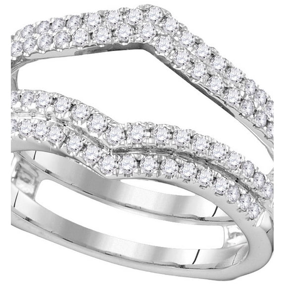 14kt White Gold Womens Round Diamond Chevron Wrap Ring Guard Enhancer Wedding Band 1/2 Cttw
