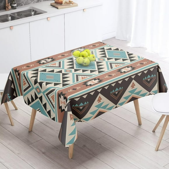 Nappe Aztèque Ethnique Tribale à Motif Géométrique Style Vintage Nappe Boho Chic Lavable Housse de Table pour Salle à Manger Cuisine Ferme Décoration de Fête 60"x120 Pouces