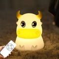 thumbnail image 1 of Luz nocturna portátil para niños, control táctil, luz nocturna recargable, cambia de color, control remoto, linda lámpara de noche de silicona con forma de vaca, decoración para bebés o niños pequeños, 1 of 5