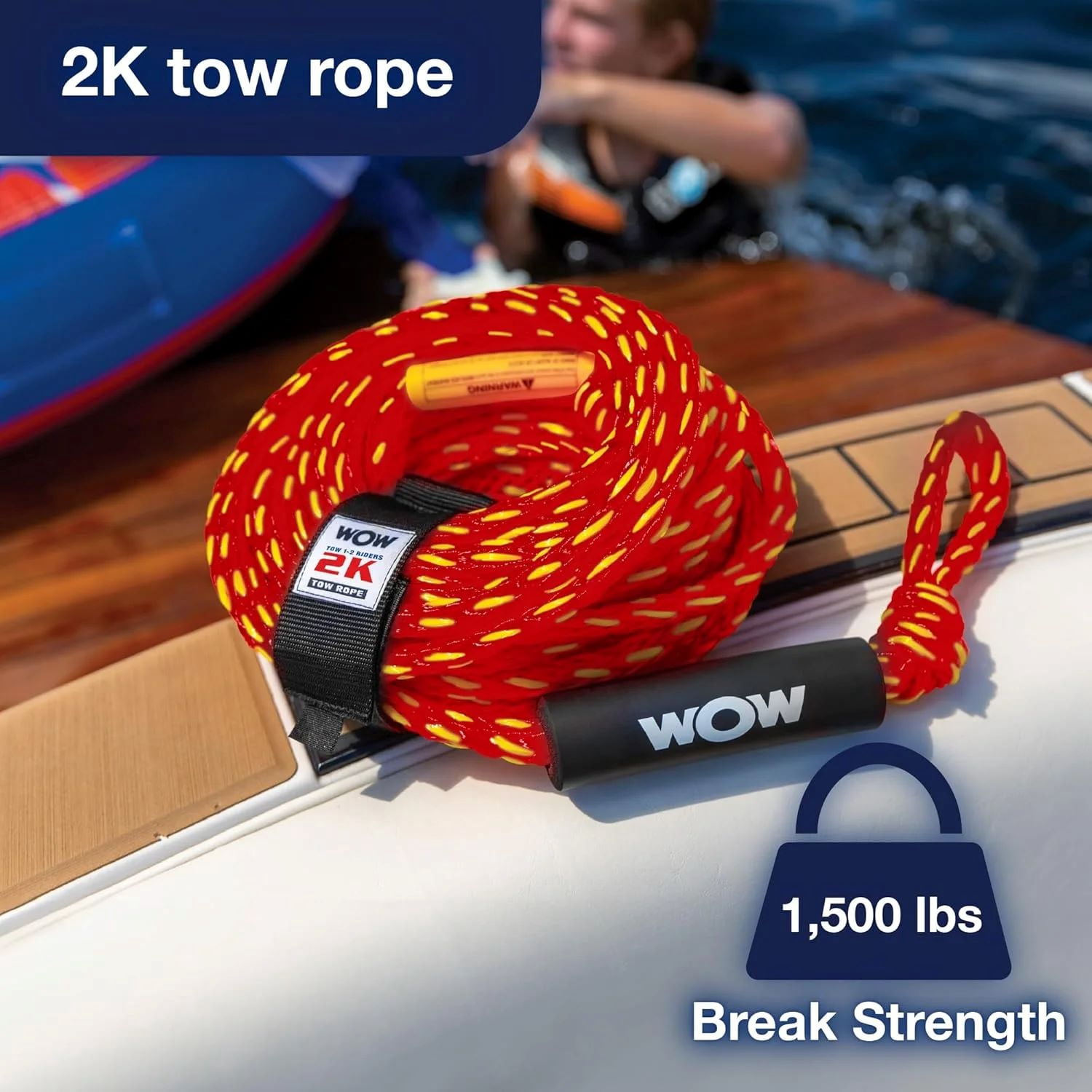 WOW World of Watersports Zinger 1 or 2 Person Inflatable Towable Tube for Boating, Waterskiing Towable and WOW Sports 2K Tow Rope for Boating, Towables and Watersports, 60 ft