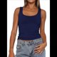 thumbnail image 1 of Camiseta Sin Mangas con Cuello Cuadrado para Mujer, de Doble Capa, Básica, para Entrenamiento de Verano, Informal. Azul Marino L, 1 of 9
