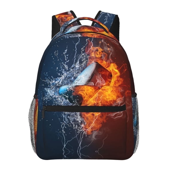 Fire Water Ice Hockey Kids School Backpack for Boys Girls,Travel Laptop Backpacks Book Bag Hiking Camping Daypack Age 5-10
