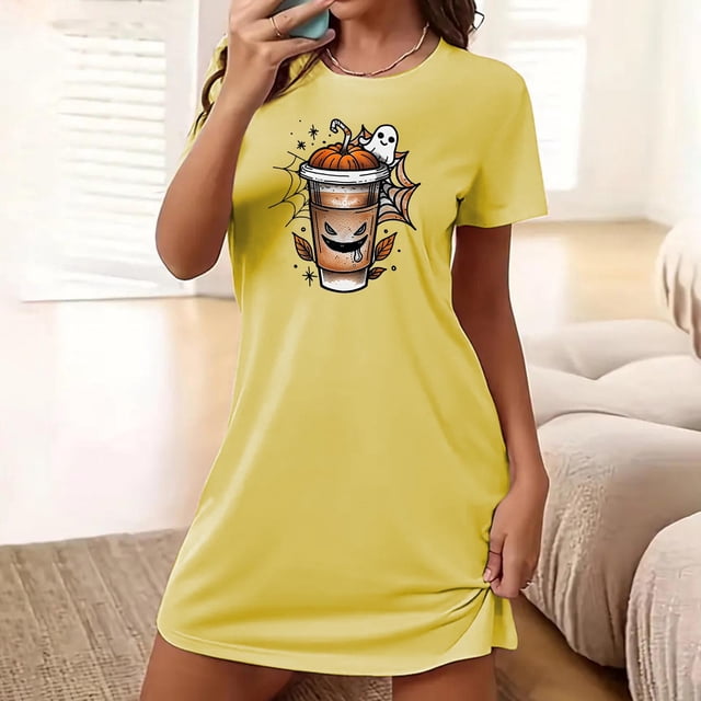 Camisón corto de talla grande para mujer, camisón de manga corta con estampado de pecho a la moda, camisón para mujer