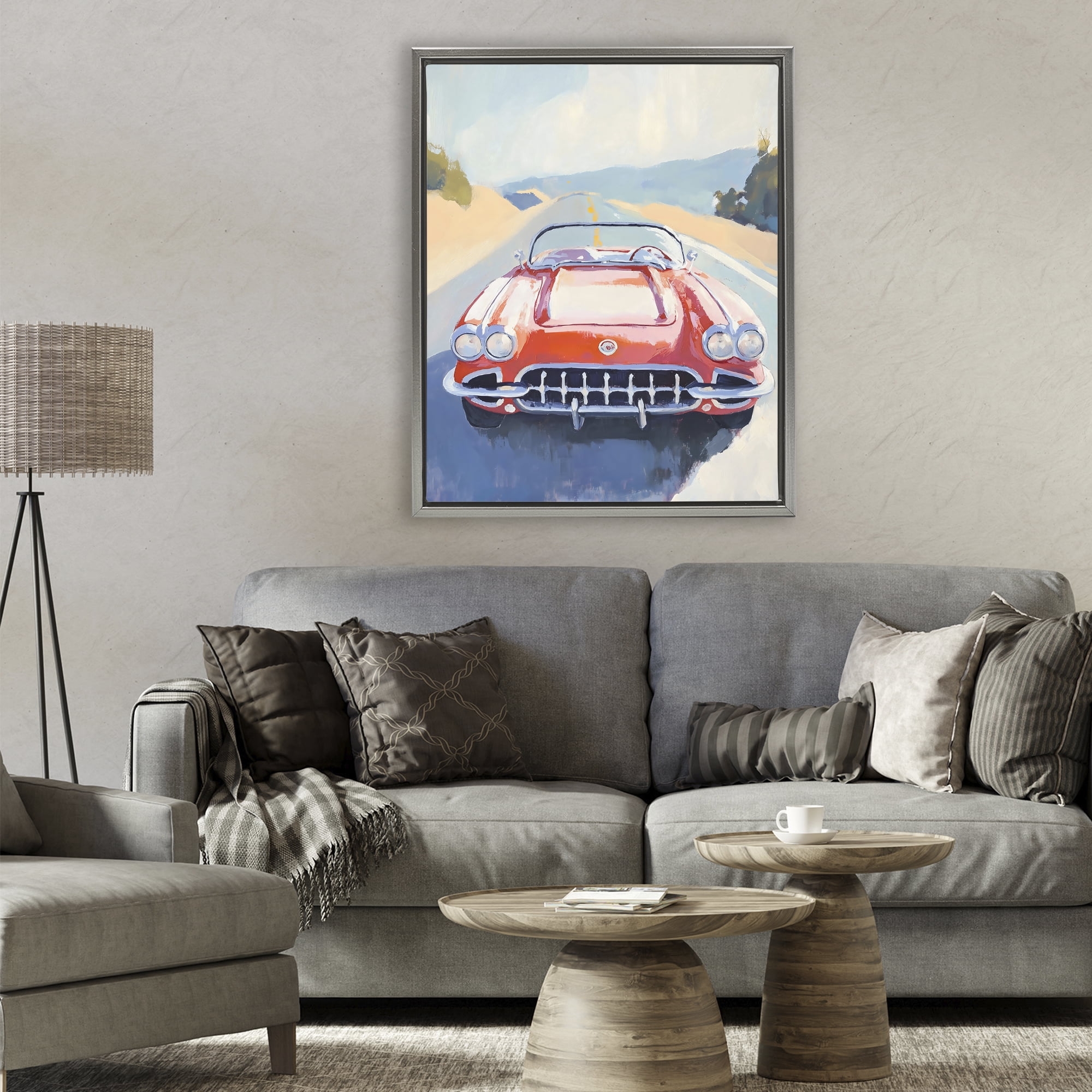 Stupell Industries Red Sports Car on Journey Gray Framed Floater Canvas Wall Art, design by The Prints Vibe
